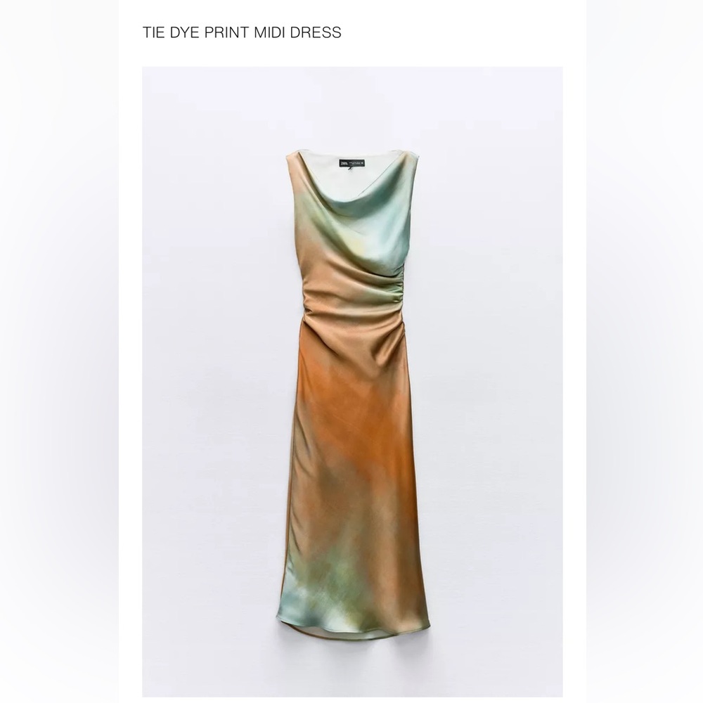 Zara Tie-Dye Midi Dress in Green and Orange